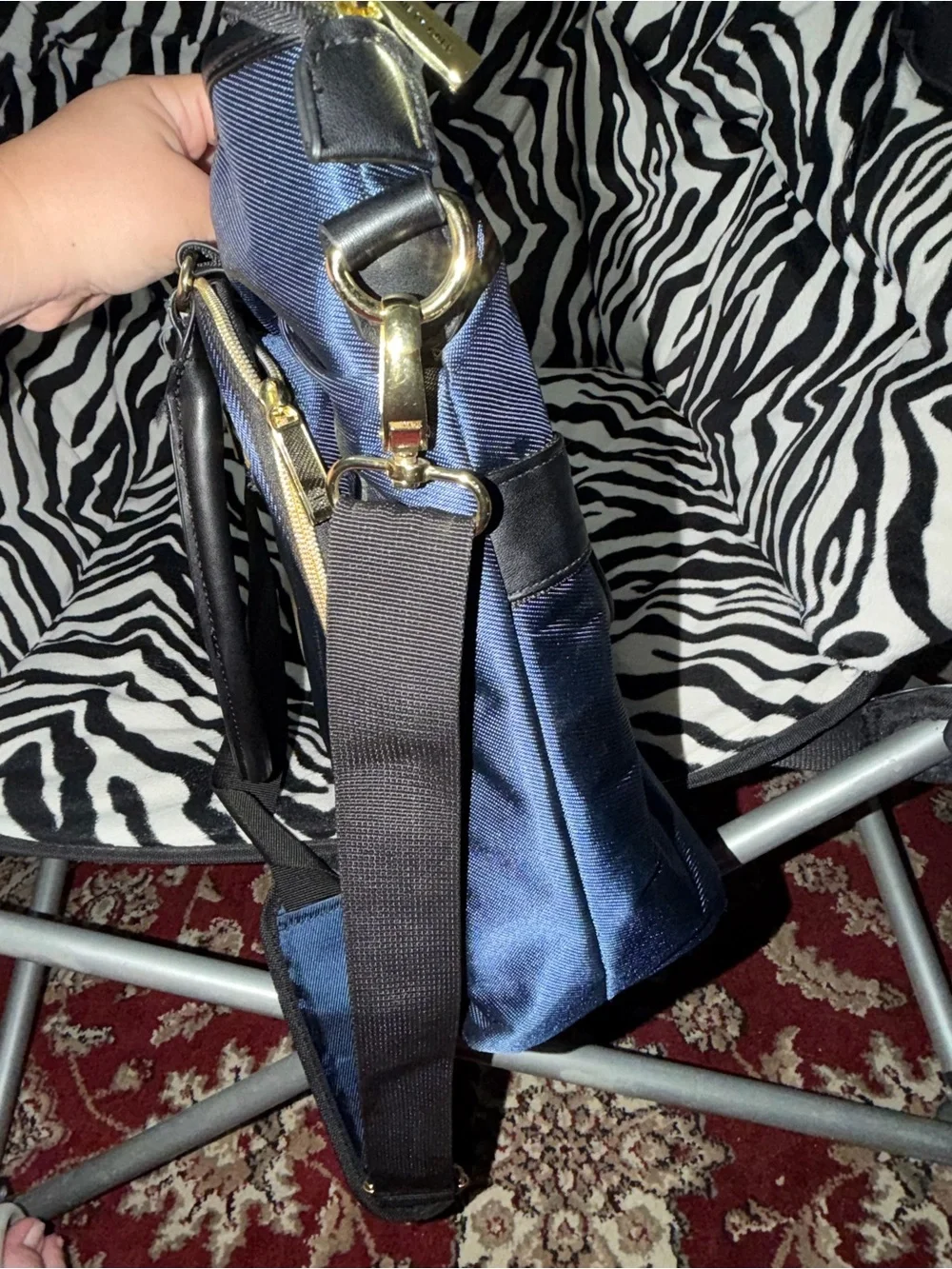 Kenneth Cole Reaction Navy Quilted Laptop Tote with Gold Hardware